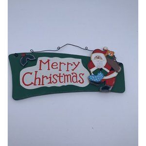 Classic Wooden  Santa Sign Merry Christmas Wood Wall Art Door Hanging Decor